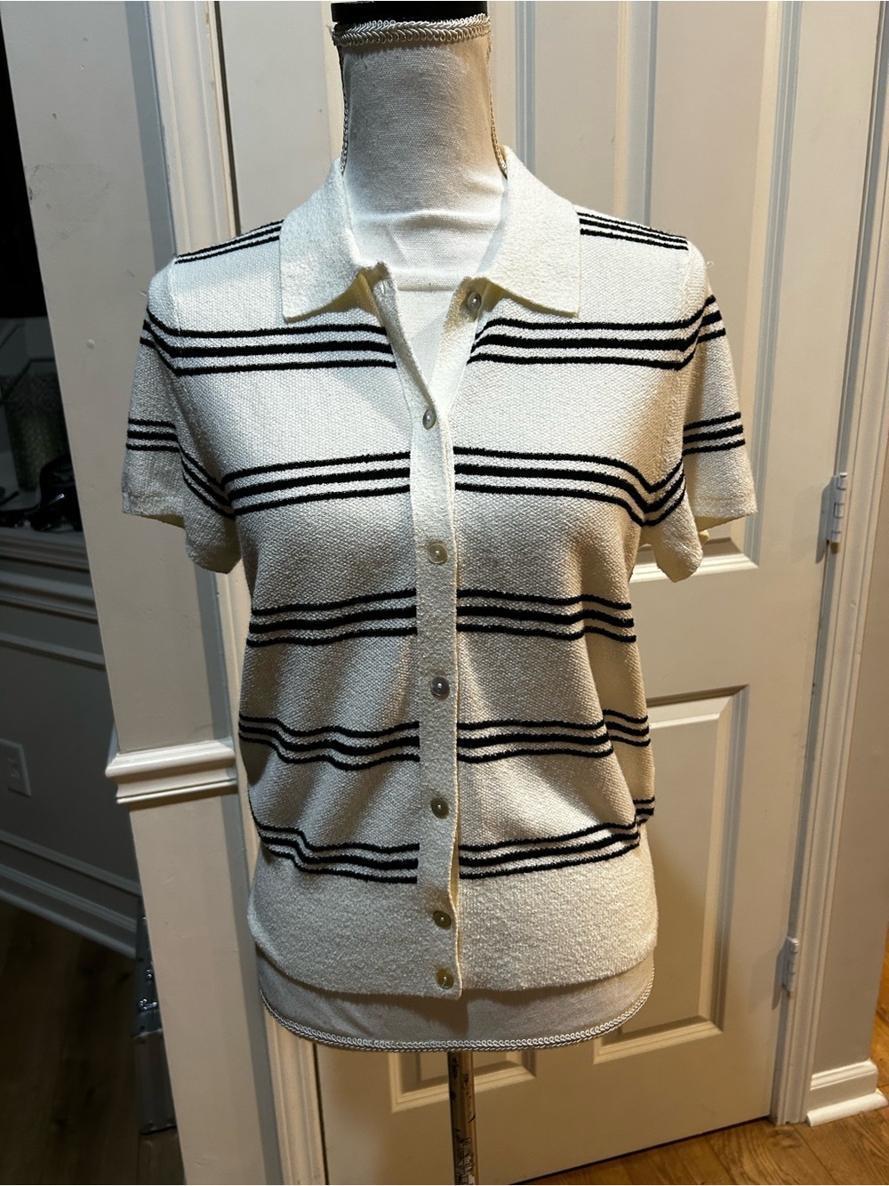 Madewell Short-Sleeve Button-Up Polo Top Stripes medium